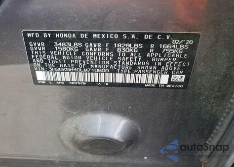 2020 Honda Fit Lx z USA, uszkodzony, nr VIN 3HGGK5H40LM710600